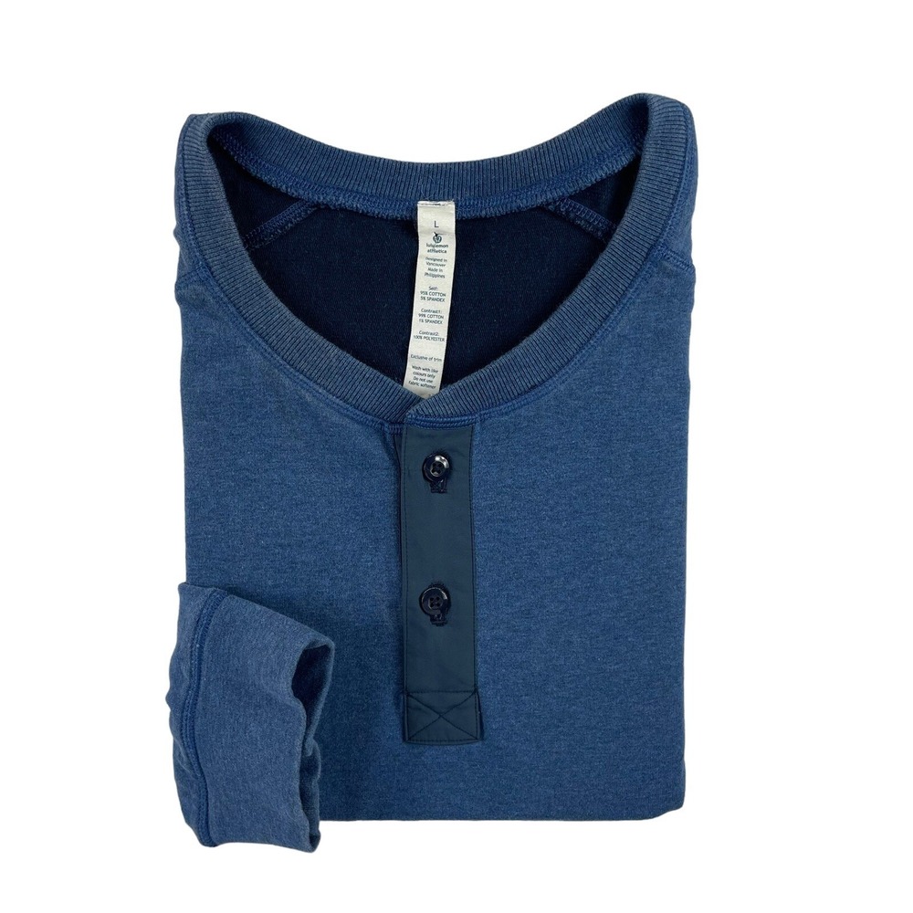 Lululemon Blue Soft Cotton Mid Weight Mens Henley Size Large Excellent